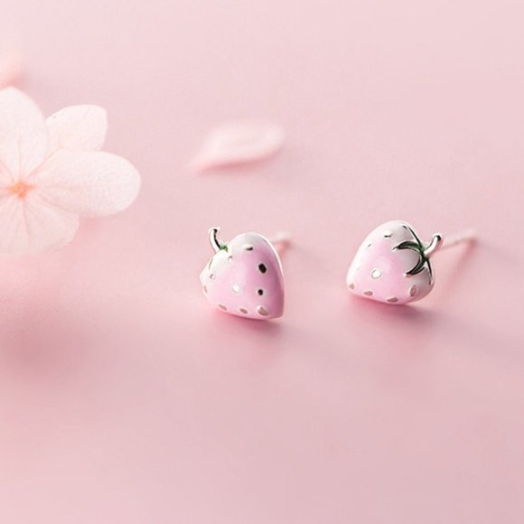 Pink Strawberry Earrings - Picture 2 of 8